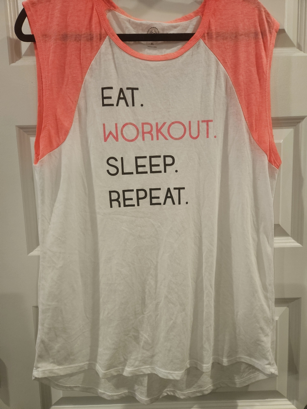 Sonoma White Sleeveless Tank with Coral Accents - 'EAT. WORKOUT. SLEEP. REPEAT.'